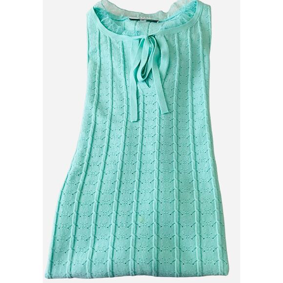 LIQUID BY SIONI SHORT LACE SLEEVE PULL-OVER BLOUSE, WOMENS, L, MINT GREEN, TIE - Picture 8 of 10